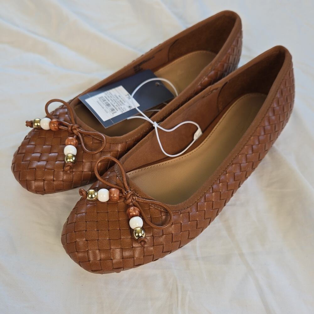 #53 Universal Thread Woven Beaded Bow Flats Brown Women's Size 7.5